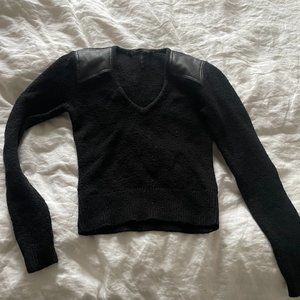 BCBG Black Sweater w/ Leather Shoulder - US XXS